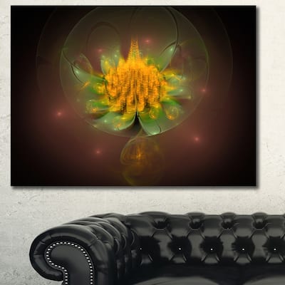 Designart "Fractal Yellow Flower on Black" Floral Canvas Wall Art