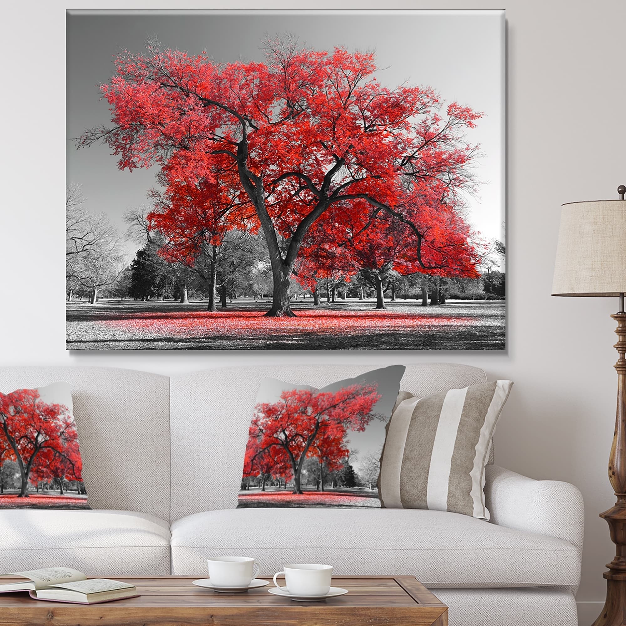 5 Piece Gray And Red Tree Canvas Wall Art Forest Painting For Bedroom Stretched And Framed Pictures For Living Room Mimbarschool Com Ng