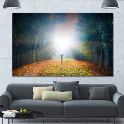 Designart "Men and Bright Sunlight Panorama" Extra Large Landscape Canvas Art Print - Multi-color