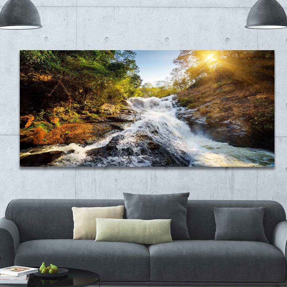 Designart "Waterfall through the Forest" Extra Large Landscape Canvas