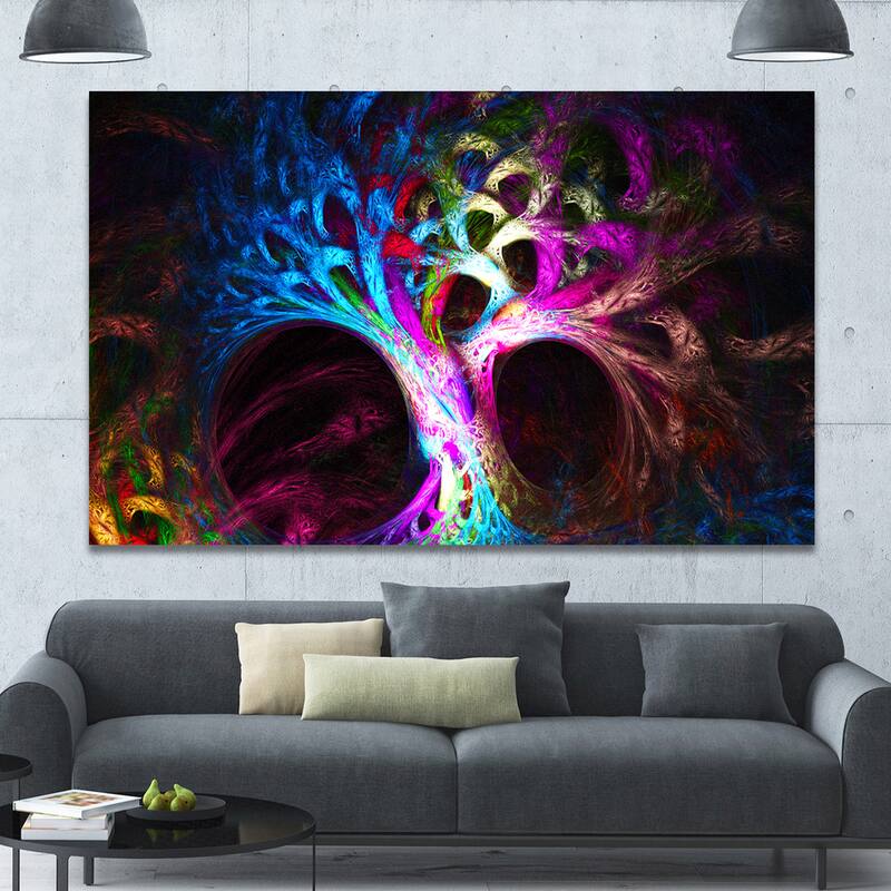 Designart "Magical Multi-color Psychedelic Tree'Extra Large Abstract Canvas Art Print - 32 in. wide x 16 in. high