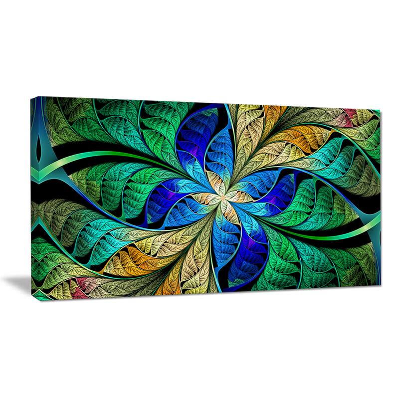 Designart "Blue Green Fractal Flower Petals" Large Wall Art on Canvas