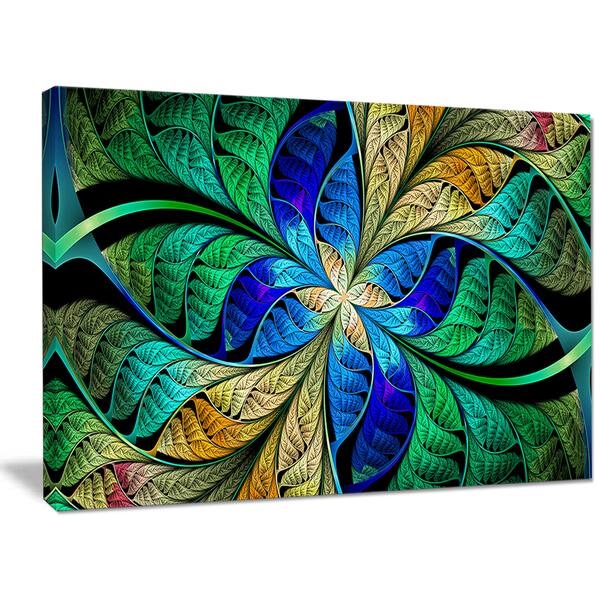Designart Blue Green Fractal Flower Petals Large Wall Art On Canvas Overstock 14558106