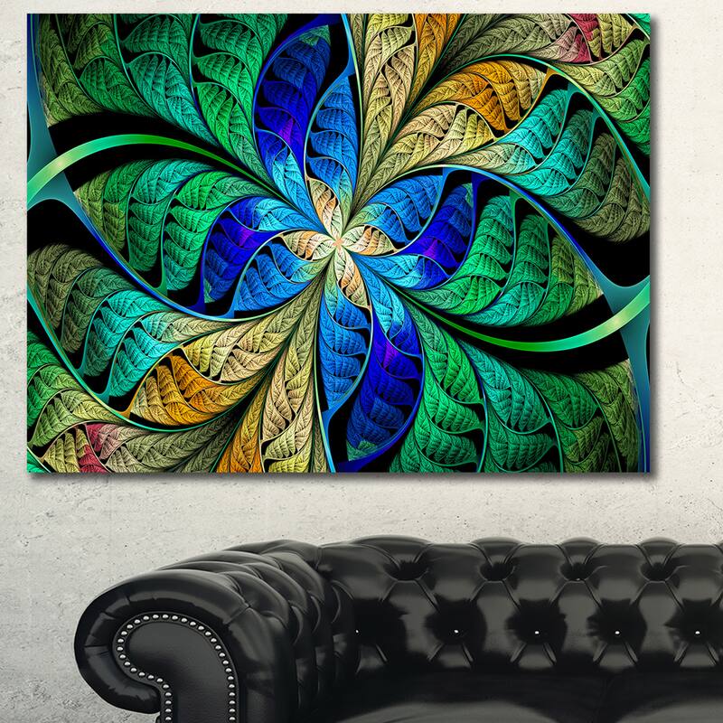 Designart "Blue Green Fractal Flower Petals" Large Wall Art on Canvas