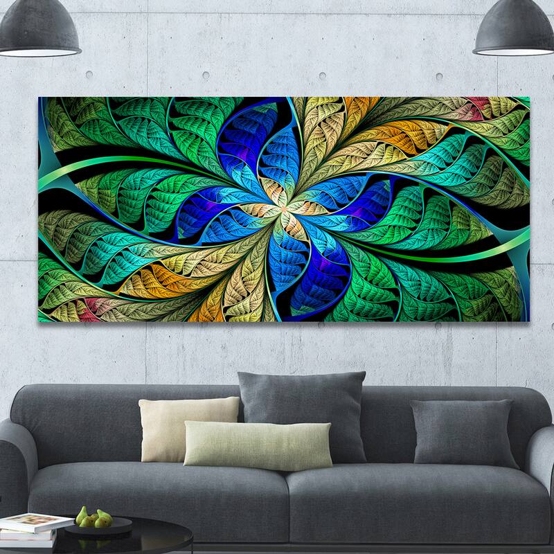 Designart "Blue Green Fractal Flower Petals" Large Wall Art on Canvas