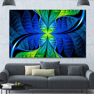 Designart "Blue Green Fractal Stained Glass" Large Wall Art on Canvas