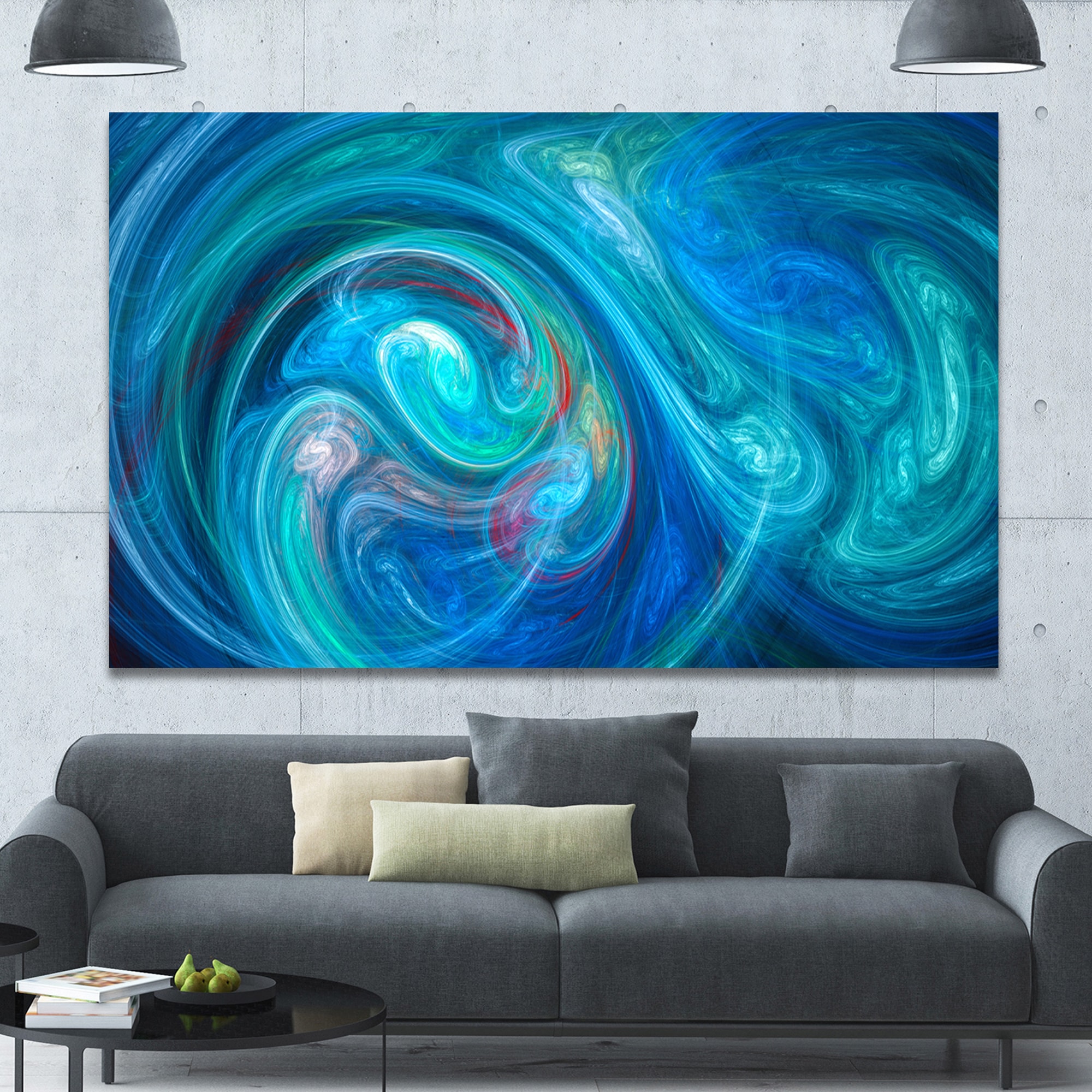 Designart 'Dark Blue Fractal Large Texture' Large Canvas