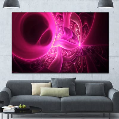 Designart "Bright Pink Designs on Black" Abstract Wall Art Canvas