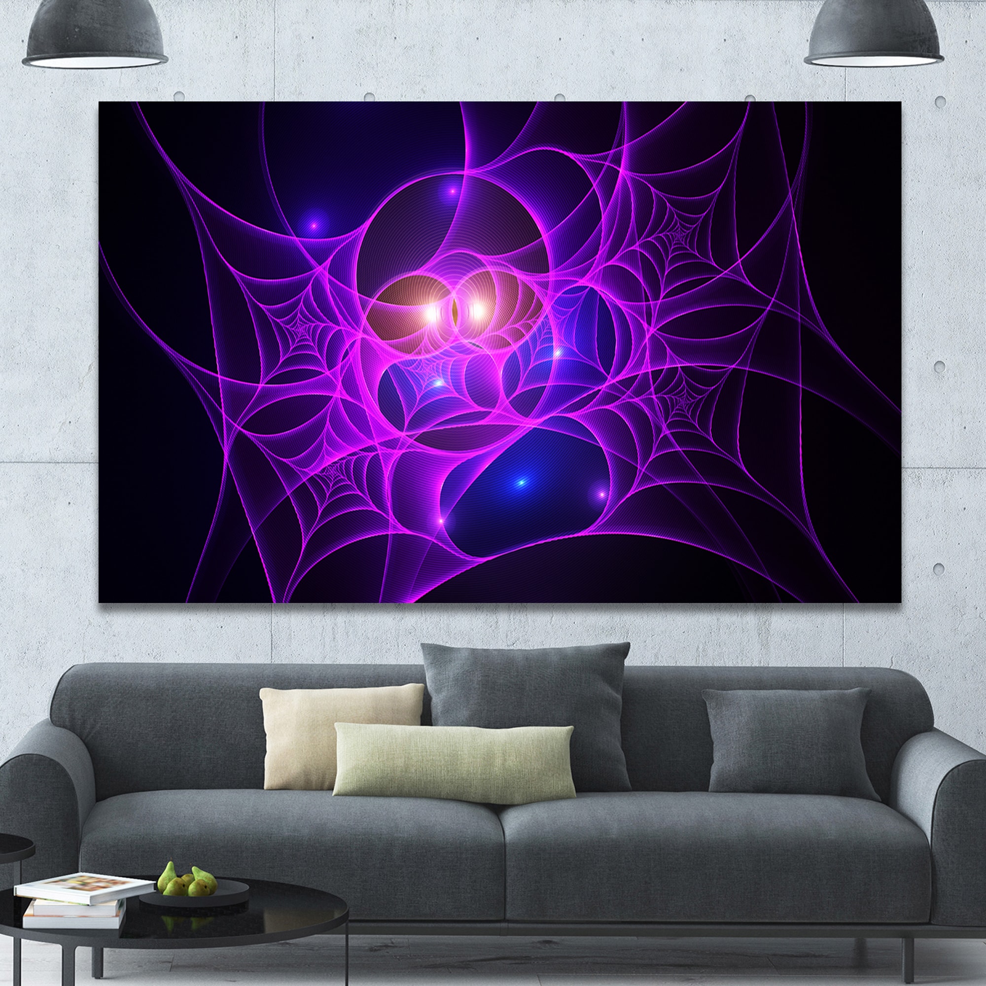 Designart 'Bright Purple Fractal Cobweb' Extra Large Abstract Canvas Art Print
