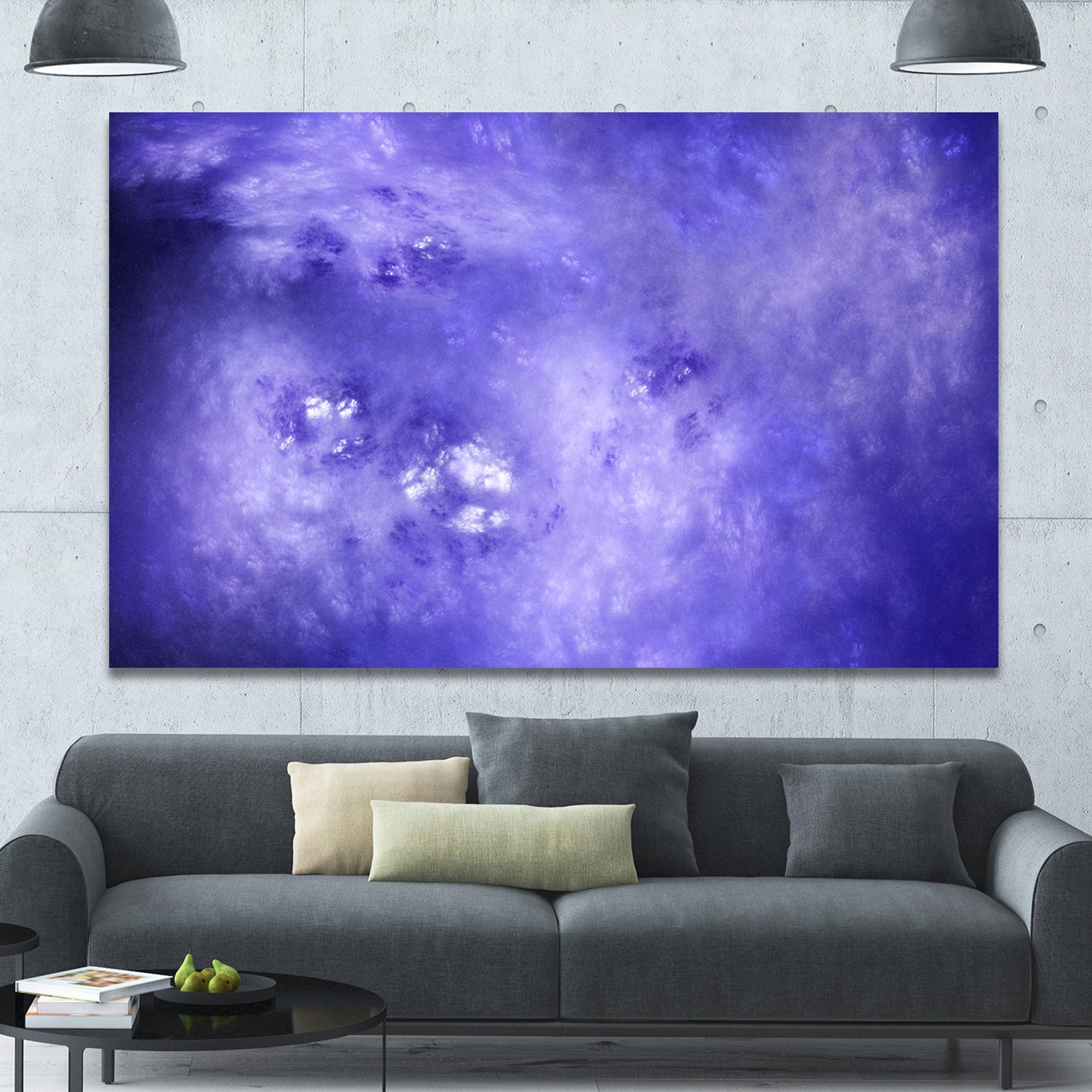 Designart 'Light Blue Fractal Sky with Stars'Extra Large Abstract Canvas Art Print