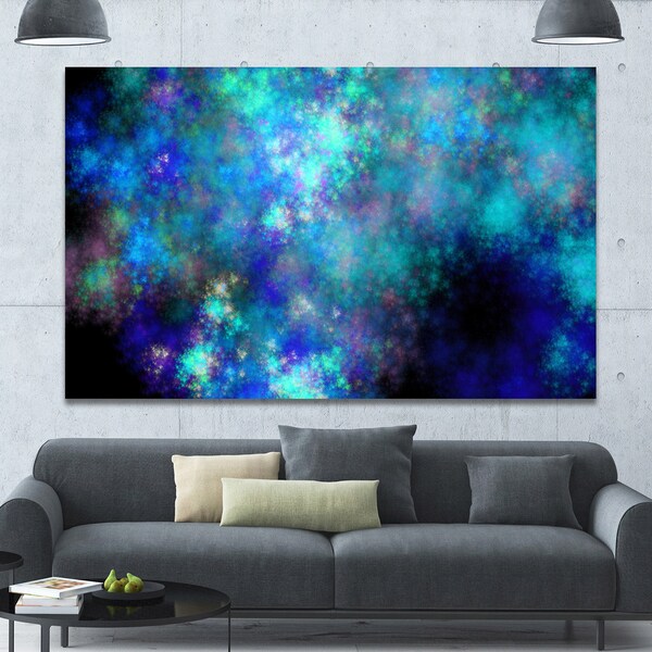 Designart 'Light Blue Starry Fractal Sky' Abstract Artwork on Canvas