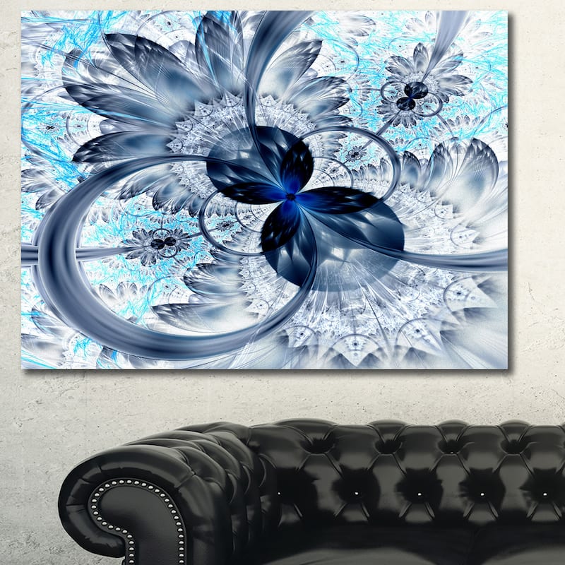 Designart "Dark Blue Purple Fractal Flower" Abstract Wall Art on Canvas
