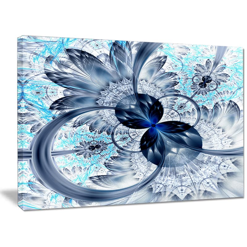 Designart "Dark Blue Purple Fractal Flower" Abstract Wall Art on Canvas