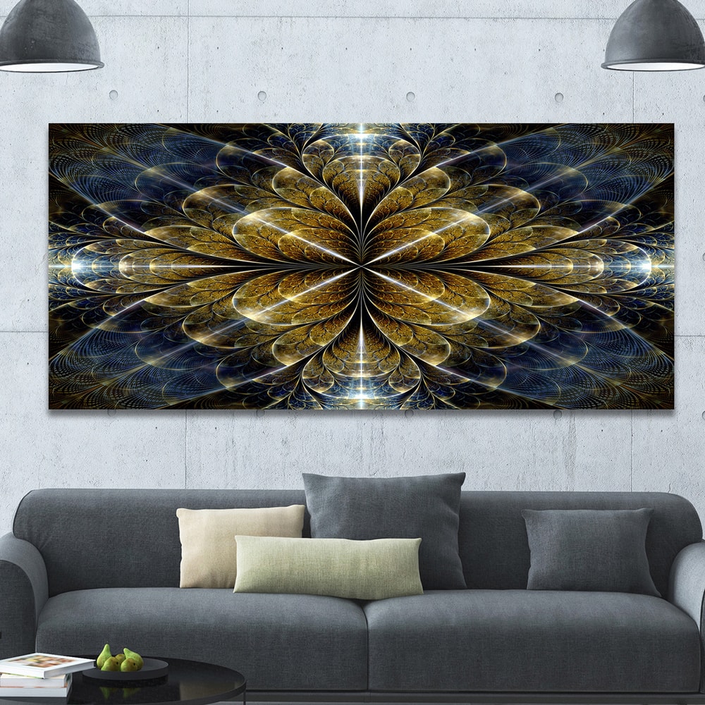 Designart "Digital Gold Fractal Flower Pattern" Abstract Wall Art Canvas