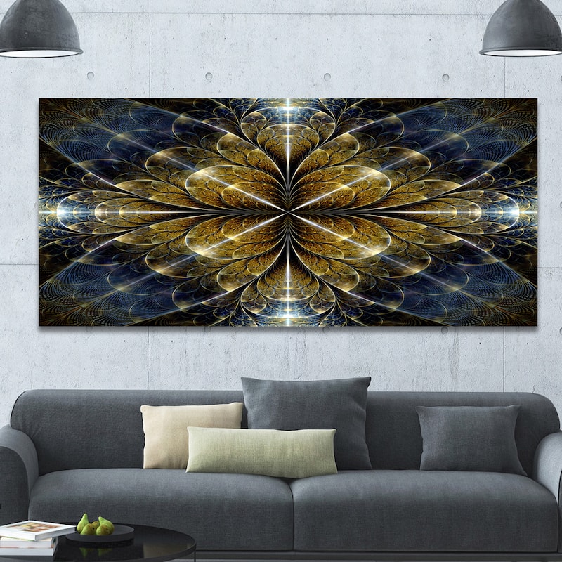 Designart "Digital Gold Fractal Flower Pattern" Abstract Wall Art Canvas