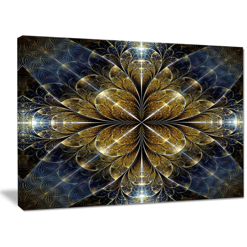 Designart "Digital Gold Fractal Flower Pattern" Abstract Wall Art Canvas