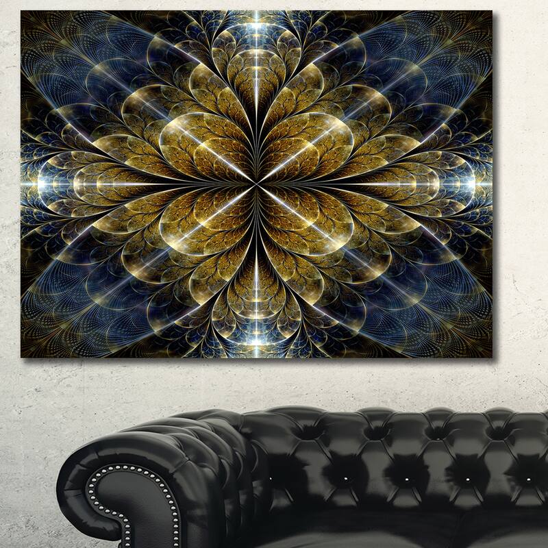 Designart "Digital Gold Fractal Flower Pattern" Abstract Wall Art Canvas