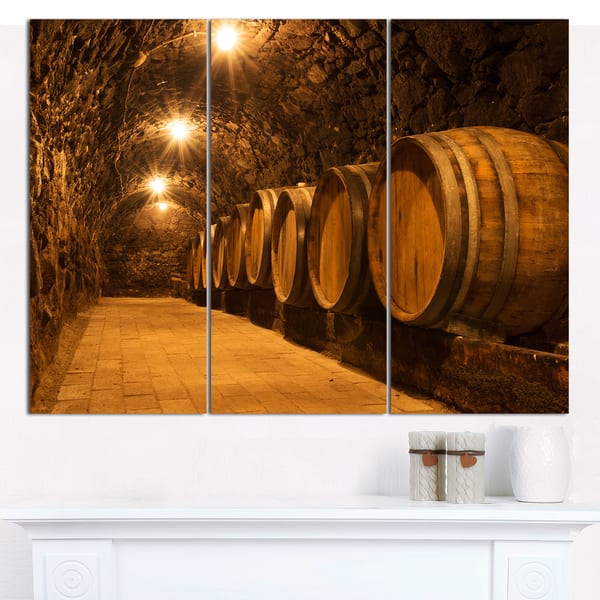 Shop Designart Oak Barrels In The Tunnel Multipanel Landscape Canvas Art Print 3 Panels 36x28 Multi Color Overstock 14562861