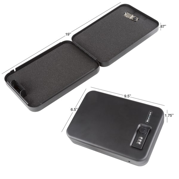 Portable Gun Safe - Top Opening Personal Steel Travel Combination Lock Box with 1500 Pound Test Tether Cable by Stalwart