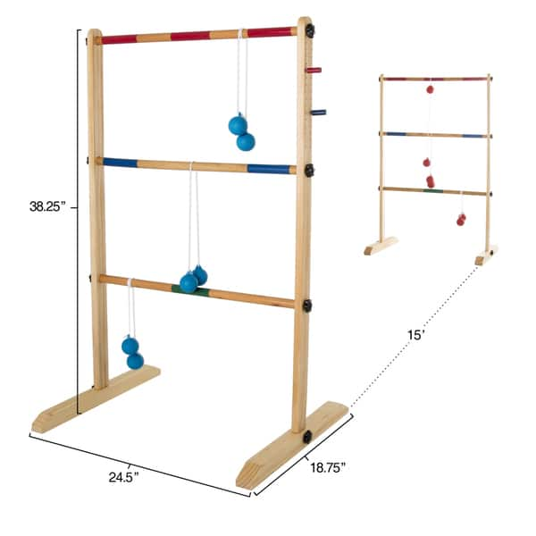 Hey! Play! Double Wooden Ladder Toss with 6 Bolas - Natural Wood - 19 x 25 x 38.5