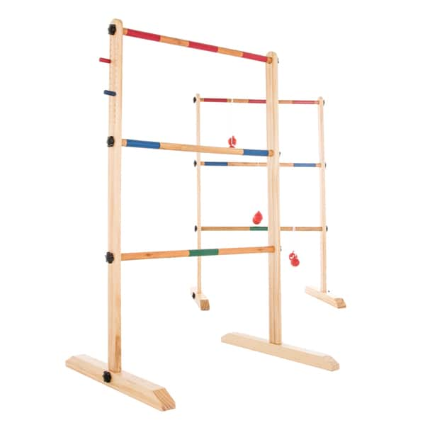 slide 2 of 7, Hey! Play! Double Wooden Ladder Toss with 6 Bolas - Natural Wood - 19 x 25 x 38.5