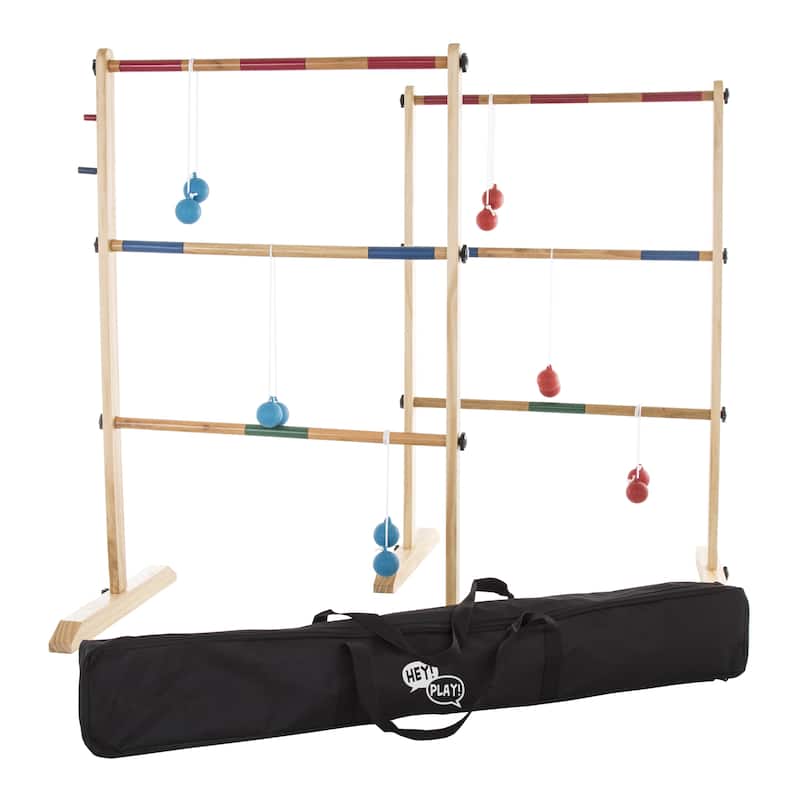 Hey! Play! Double Wooden Ladder Toss with 6 Bolas - Natural Wood - 19 x 25 x 38.5