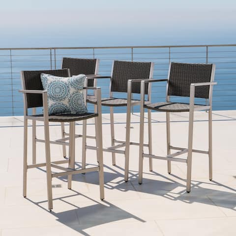 Cape Coral Outdoor Wicker Bar Stool (Set of 4) by Christopher Knight Home