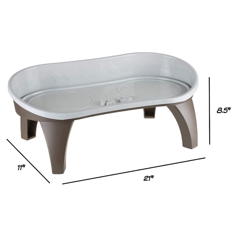 Petmaker Elevated Pet Dog Bowl Stand - White/Brown Non-Skid Feeding Tray - 21" x 11" x 8.5"
