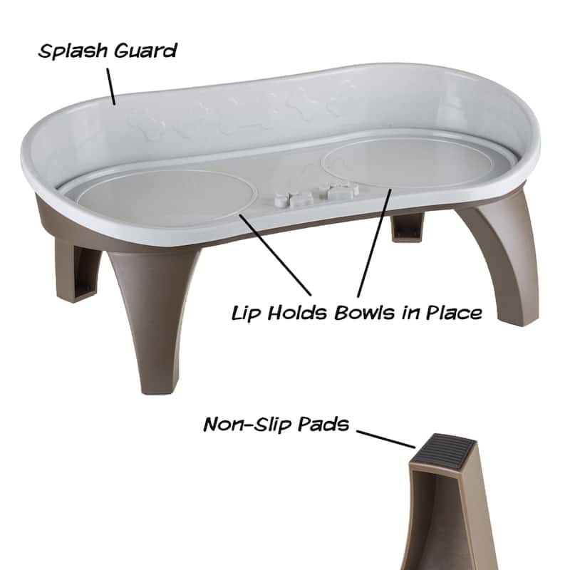 Petmaker Elevated Pet Dog Bowl Stand - White/Brown Non-Skid Feeding Tray - 21" x 11" x 8.5"