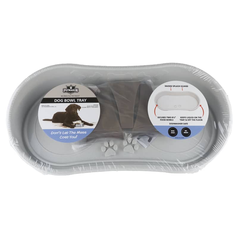 Petmaker Elevated Pet Dog Bowl Stand - White/Brown Non-Skid Feeding Tray - 21" x 11" x 8.5"