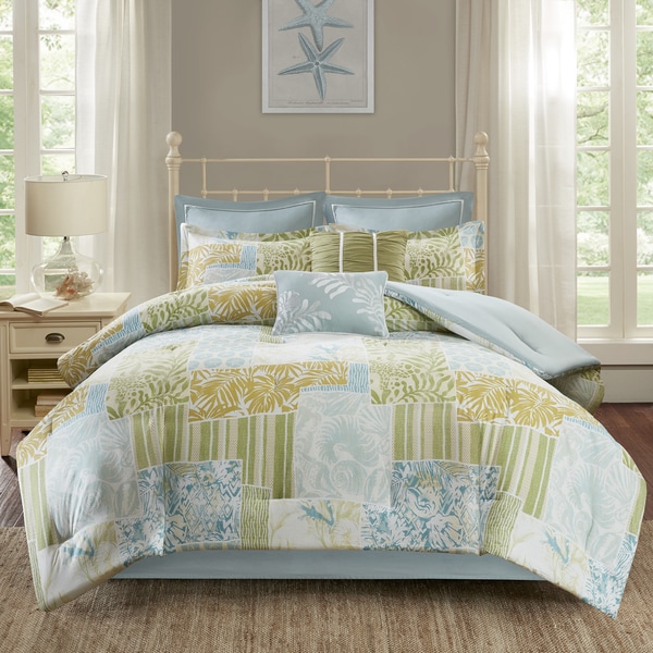Madison Park Stone Harbor Blue/ Green Cotton Printed 8-piece Comforter Set