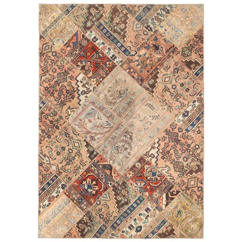 Handmade One-of-a-Kind Patchwork Wool Rug (Pakistan) - 5'5 x 7'9