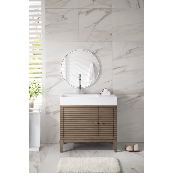Linear 36-inch Matte White Top Walnut Single Vanity