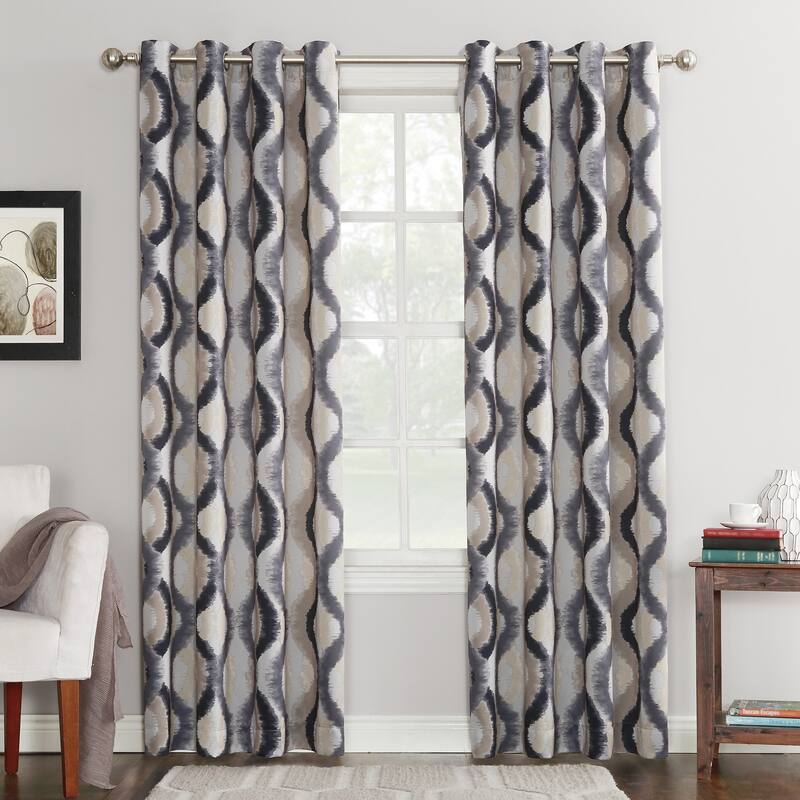 Sun Zero Cortez Watercolor Print Room Darkening Grommet Curtain Panel, Single Panel - 95 Inches - Grey