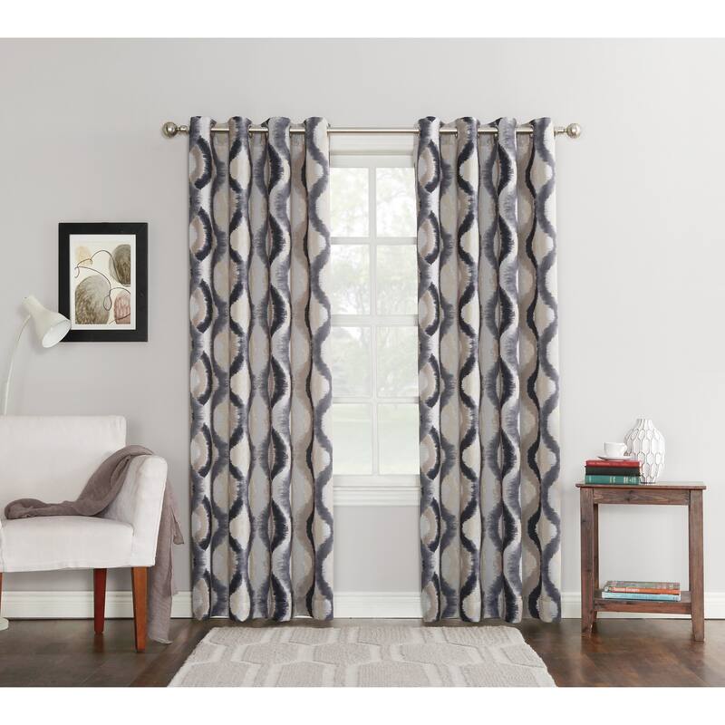 Sun Zero Cortez Watercolor Print Room Darkening Grommet Curtain Panel, Single Panel - 63 Inches - Grey
