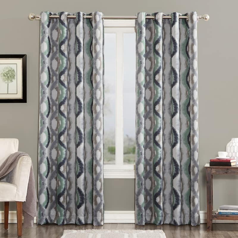 Sun Zero Cortez Watercolor Print Room Darkening Grommet Curtain Panel, Single Panel - 95 Inches - Linen