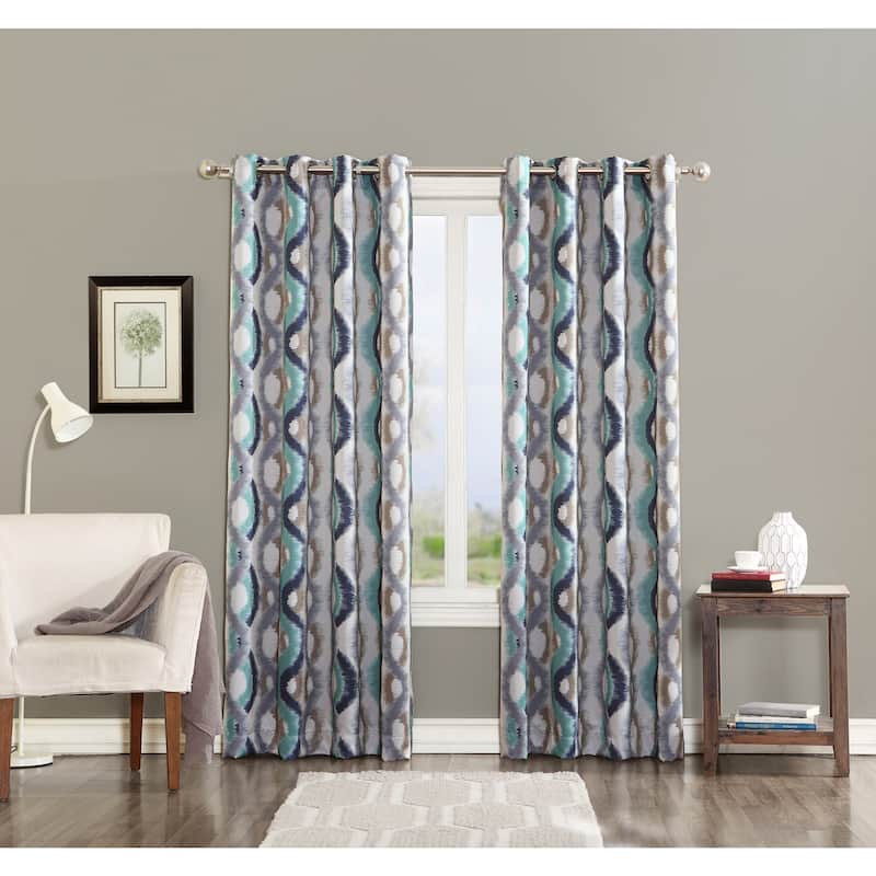 Sun Zero Cortez Watercolor Print Room Darkening Grommet Curtain Panel, Single Panel - 84 Inches - Linen