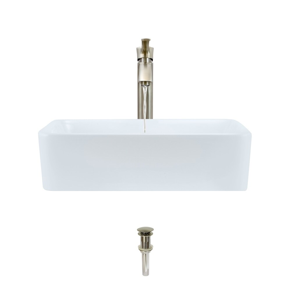 V140-White Porcelain Sink with Faucet and Pop-up Drain in ...