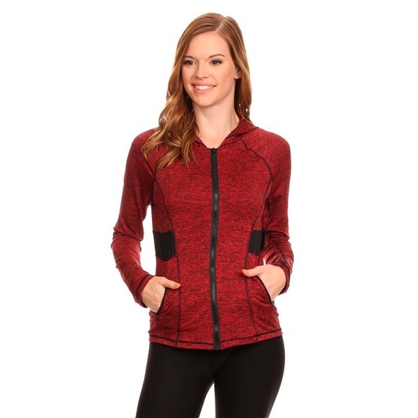 Women's Active Wear Red Spandex Zip-up Jacket with Hoodie - Overstock ...