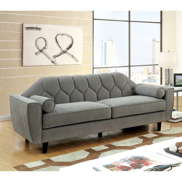 Ferine Contemporary Grey Curved On Tufted Sofa By