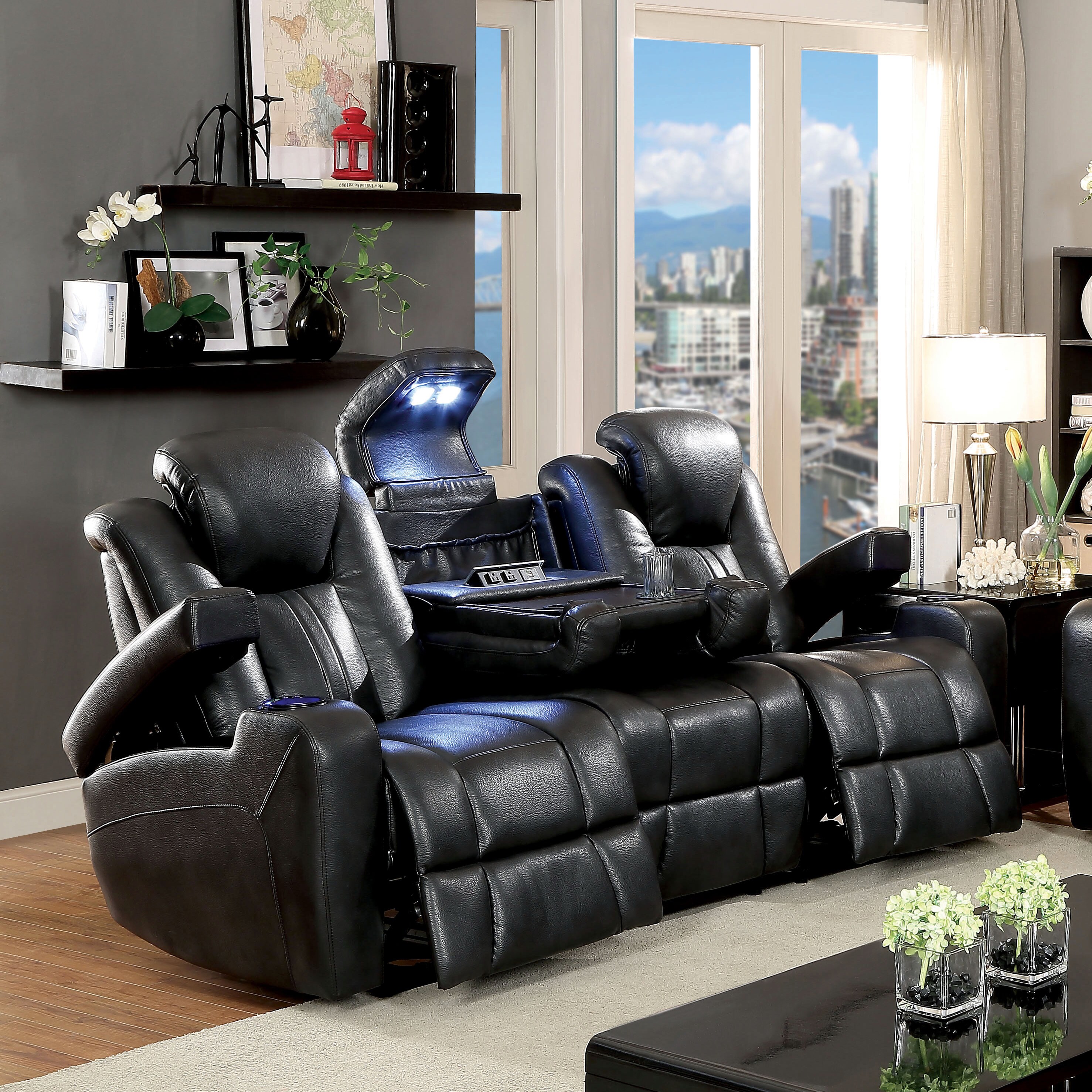 Shop Furniture Of America Weer Modern Grey Faux Leather Reclining