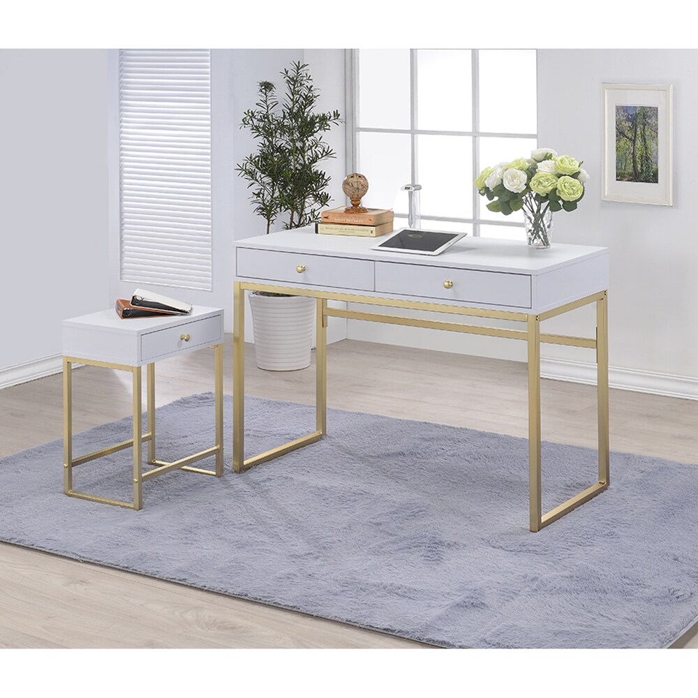 Silver Orchid Heston White & Brass Desk