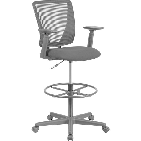 Offex Ergonomic Mid-back Black Mesh Height-Adjustable Drafting Chair with Armrests