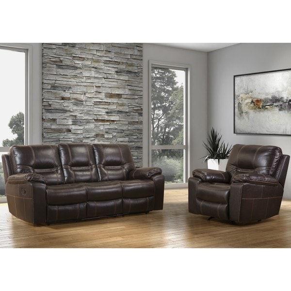 Eleuthra Brown Faux Leather Reclining Sofa And Rocker Recliner Eleuthra Brown Faux Leather Reclining Sofa And Rocker Recliner Chair Set