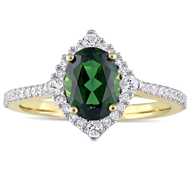 Miadora Signature Collection 14k Yellow Gold Chrome Diopside White Sapphire and 1/4ct TDW Diamond En - Green