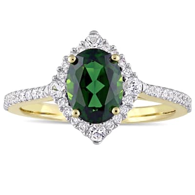 Miadora Signature Collection 14k Yellow Gold Chrome Diopside White Sapphire and 1/4ct TDW Diamond En - Green