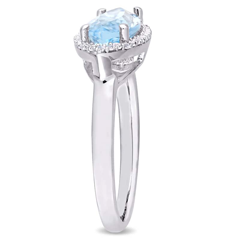 Miadora Sterling Silver Marquise-Cut Sky-Blue Topaz and White Topaz Halo Cocktail Ring