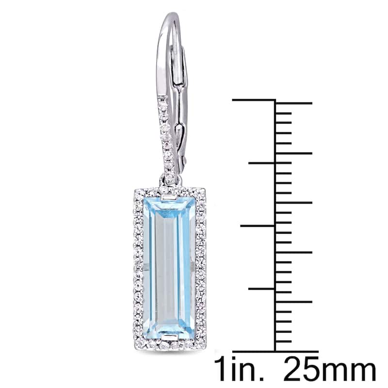 Miadora Sterling Silver Baguette-Cut Sky-Blue Topaz and White Sapphire Halo Dangle Leverback Earrings