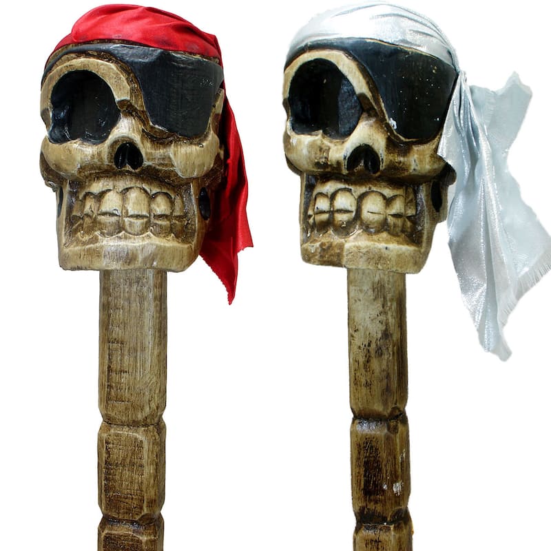 Fair Trade Handmade Skull Cane (Indonesia) - Hand-carved Cane Skull w/Bandana