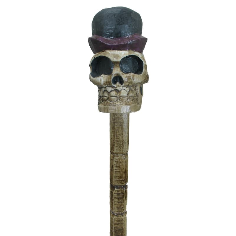 Fair Trade Handmade Skull Cane (Indonesia) - Hand-carved Cane Skull w/Hat